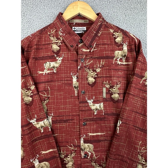 Columbia Other - Columbia River Lodge Shirt Mens XL Red Whitetail Deer Long Sleeve Button Up
